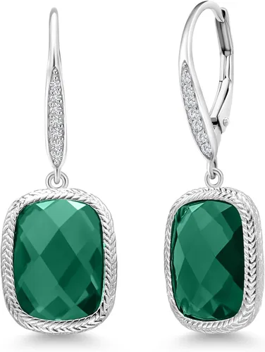 Miniatura 20 de Gem Stone King Aretes colgantes de plata de ley 925 con piedra natal y diamantes blancos cultivados en laboratorio de 4.60 quilates para mujer