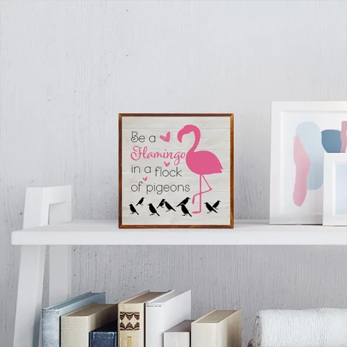 Miniatura 3 de Decoración de flamenco para decoración de verano para el hogar, escritorio de flamenco, inspirador, día soleado, caja de madera, letrero de madera