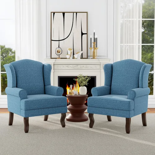 Miniatura 27 de Silla decorativa, sillón tapizado con respaldo alto con esponja de alta resistencia y patas de madera, sillas individuales modernas y cómodas de Un