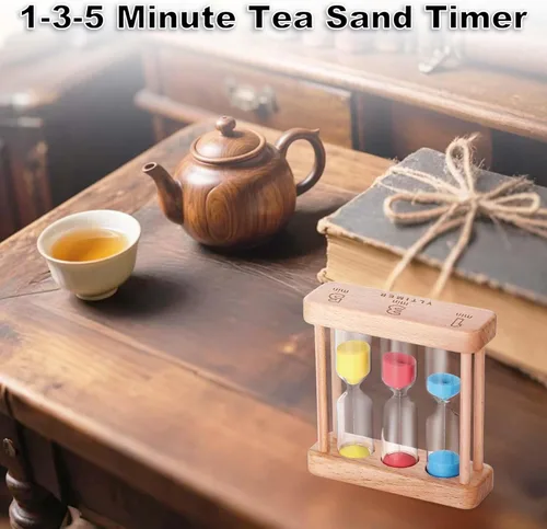 Miniatura 2 de Reloj de arena con temporizador de arena de té de 1-3-5 minutos, reloj de arena azul con marco de madera pequeño, reloj de arena colorida roja