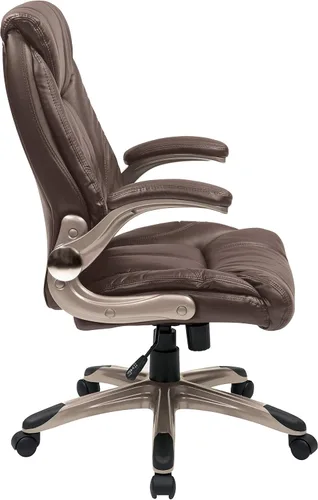 Miniatura 4 de Office Star Serie FL - Silla de oficina de cuero sintético con respaldo medio y brazos abatibles acolchados, color espresso con base de cacao