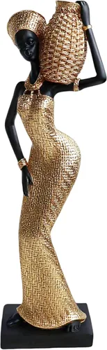 Miniatura 9 de Lescafita Mujer africana con estatua de resina de laúd – Figura de escultura musical tribal hecha a mano – Decoración cultural afrocéntrica