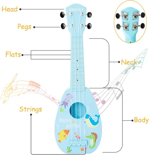 Miniatura 3 de YOLOPARK Guitarra de juguete para niños de 17 pulgadas para niñas y niños, mini guitarra ukelele con 4 cuerdas que mantienen los tonos, puede tocar