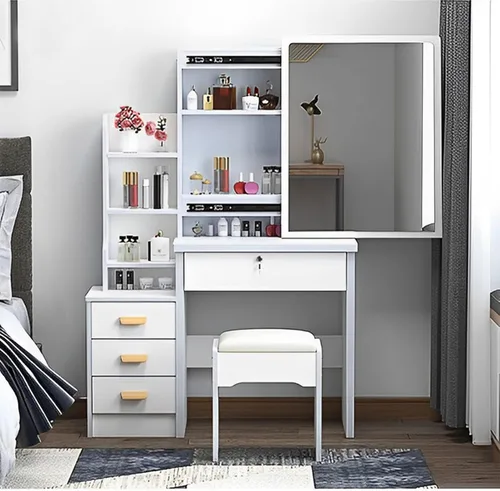 Escritorio de tocador con espejo y luces para maquillaje y silla, espejo de tocador con luces y juego de mesa con brillo de iluminación de 3 colores