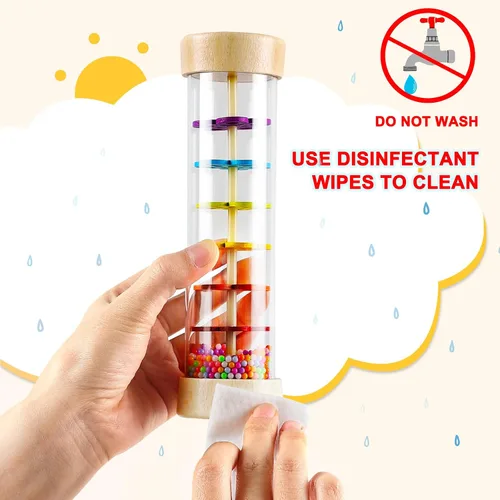 Miniatura 6 de LOOIKOOS Rainmaker - Palo de lluvia de madera de 7 pulgadas, juguetes Montessori para bebés de 6-12 meses, sonajero de bebé, juguete de desarrollo