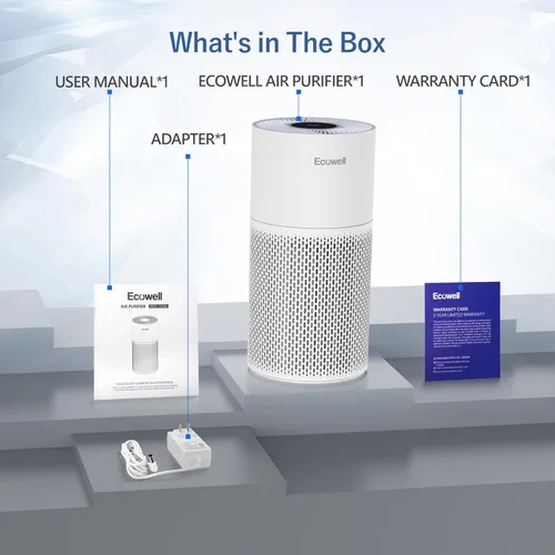 Miniatura 8 de ECOWELL - Purificadores de aire para habitación grande del hogar con sensor de calidad de aire, cubre hasta 1640 pies cuadrados, filtro HEPA, Blanco
