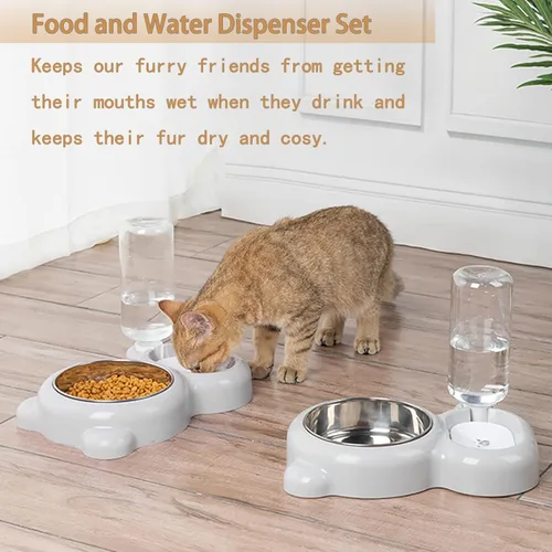 Miniatura 2 de Tfwadmx Juego de dispensador de agua de comida para conejos, cuencos autolenantes para gatos, sin derrames, botella de agua automática para perros