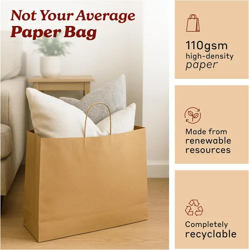 Miniatura 4 de PTP BAGS Bolsas de papel kraft de 5.75 x 3.25 x 8.3 pulgadas, bolsa reciclable de 100 GSM con asas reforzadas para recuerdos de fiesta, joyas