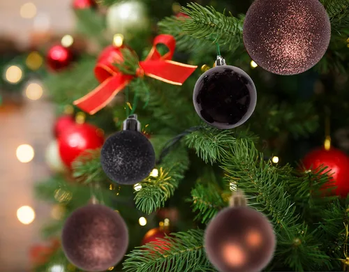 Miniatura 7 de 100 bolas de adorno de Navidad marrones y negras inastillables + 100 ganchos de metal para adornos, adornos colgantes para árbol de Navidad