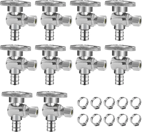 Miniatura 24 de Válvula de Parada Angular WiseWater 1/2" FNPT x 3/8" OD de Compresión, Válvula de Cierre de Inodoro de Cuarto de Vuelta de Latón Cromado para Baño