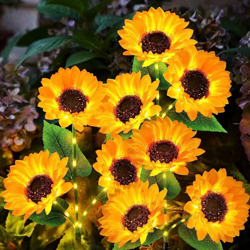 Miniatura 9 de KOOPER Luces solares para decoración de jardín al aire libre, paquete de 3 luces solares mejoradas para jardín con 9 luces de girasol más grandes