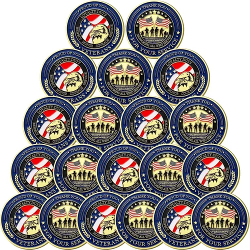 Miniatura 7 de Huquary 20 monedas militares de desafío para veteranos, monedas de agradecimiento por tu servicio, regalos para el día de los veteranos, regalos