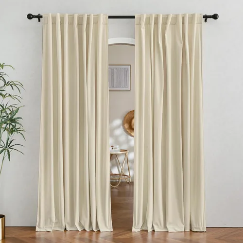 Miniatura 27 de RYB HOME - Cortinas de terciopelo beige, cortinas decorativas resistentes con pestaña trasera, cubierta de privacidad para oscurecer habitación