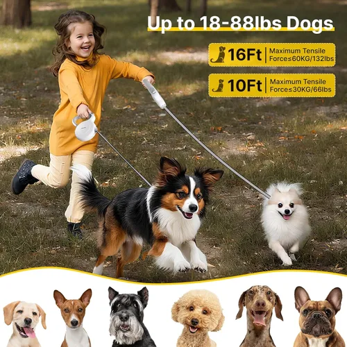 Miniatura 9 de Correa retráctil de 10 pies para perros pequeños y medianos, peso ligero, 360°, sin enredos, cinta de nailon fuerte y mango ergonómico