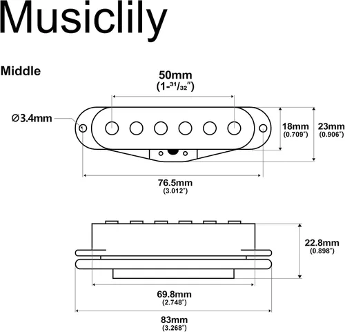 Miniatura 2 de Musiclily Pastilla media de bobina única de 1.969 in para Fender Strat Squier piezas de guitarra eléctrica, cubierta negra Negro