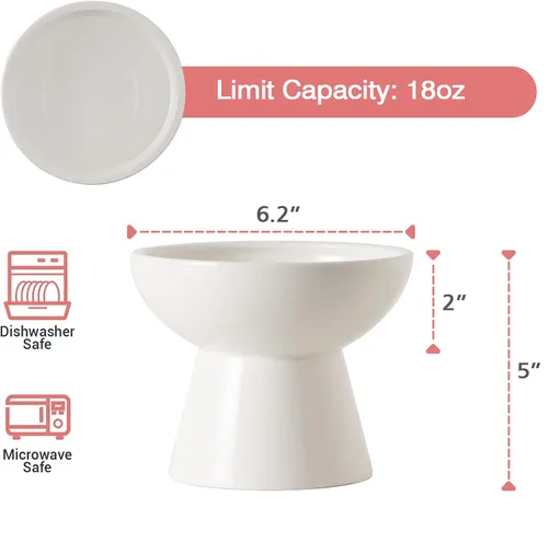 Miniatura 2 de CEEFU Cuenco de agua elevado extra ancho de cerámica para gatos, plato de 6.2 pulgadas más profundo para aliviar la fatiga de los bigotes, 5 Blanco
