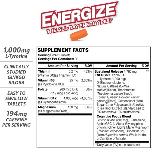 Miniatura 2 de iSatori Energize Brain & Focus Píldoras de Cafeína - Píldoras de Energía de Acción Rápida Todo el Día, Potenciador Cerebral, Suplemento de Energía