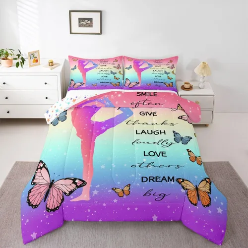 Miniatura 74 de Erosebridal Juego de ropa de cama de princesa de ballet, tamaño Queen, juego de edredón de 3 piezas para niñas bailarinas de ballet, lindo juego