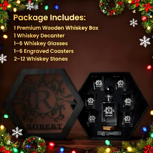 Miniatura 4 de Juego de decantadores de whisky personalizados para hombres, para el hogar, bar, decantadores de licor personalizados, caja de madera, vasos