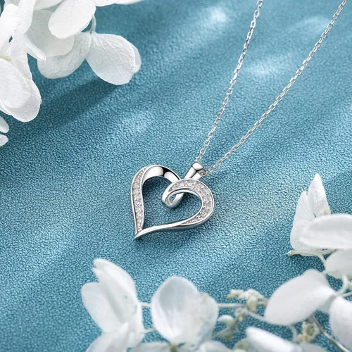 Miniatura 5 de Billie Bijoux Collar de corazón de plata de ley 925 chapado en platino redondo con circonita cúbica y diamante fino, regalo para mujeres y niñas