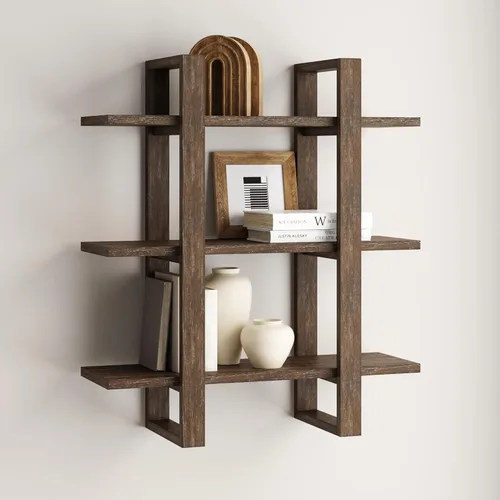 Miniatura 26 de Nathan James Benji - Estantería de pared de mediados de siglo, estante decorativo flotante de madera de 3 niveles, roble negro