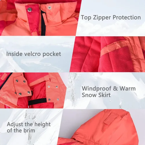 Miniatura 47 de Chaqueta de esquí impermeable para niñas, chaqueta de snowboard para exteriores, resistente al viento, con forro polar, abrigo de nieve cálido