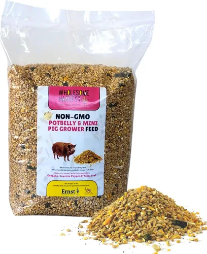 Miniatura 8 de Alimento para potbelly y mini cerdo sin OMG, 12% de proteína para cerdos maduros, fortificado con vitaminas A, D, E, minerales y algas, bolsa de 40