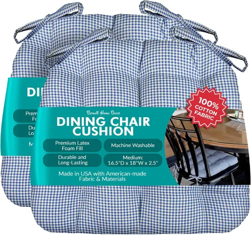 Miniatura 18 de Barnett Home Decor Ticking Stripe Berlin Blue - Almohadilla para silla de comedor con lazos, tamaño mediano 18, relleno de espuma de látex, lavable
