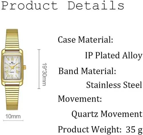 Miniatura 7 de CARLIEN Reloj de cuarzo para mujer, clásico, clásico, rectangular, impermeable, correa de acero inoxidable, pequeño, delicado, dorado, plateado