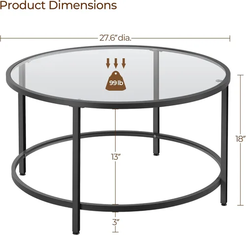 Miniatura 3 de Yaheetech Mesa de centro redonda de cristal de 27.6 pulgadas, mesa de centro pequeña para sala de estar, mesas de centro circulares negras con parte