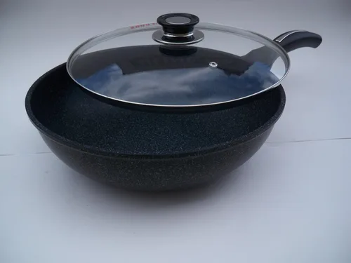 Miniatura 2 de Wok de cerámica con revestimiento de mármol fundido de aluminio antiadherente con tapa de cristal, 11.0 in