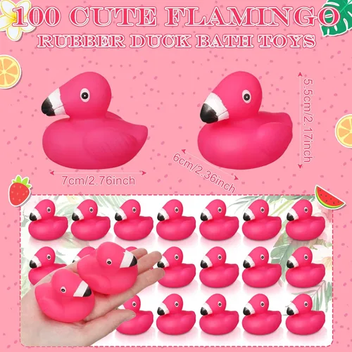 Miniatura 3 de Honoson 100 patos de goma flamencos a granel flamencos rosados recuerdos de fiesta juguete de baño piscina flotante chirriante patos de goma