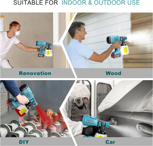 Miniatura 8 de Pulverizador de pintura inalámbrico para batería Bosch de 18 V, pistola de pintura de mano con 3 patrones de pulverización y 4 boquillas, ideal