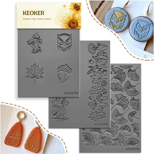 Keoker Hojas de textura de arcilla polimérica de calabaza, alfombrilla de textura de arcilla para hacer aretes de joyería, herramientas de aretes de