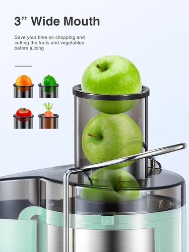 Miniatura 2 de Máquina exprimidora, extractor centrífugo de 800 W con boca ancha de 3 pulgadas, canal de alimentación para frutas y verduras, fácil de limpiar