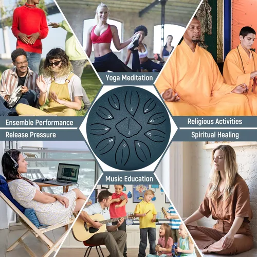 Miniatura 6 de LEKATO Tambor de lengua de acero de 6 pulgadas, 11 notas de sanación de sonido, para principiantes, percusión para meditación, yoga, educación