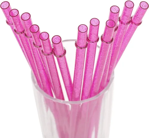 Miniatura 23 de Dakoufish Sin BPA 12 Piezas Pajitas Reutilizables de Plástico Transparente con Purpurina de 11 Pulgadas Más un Cepillo de Limpieza