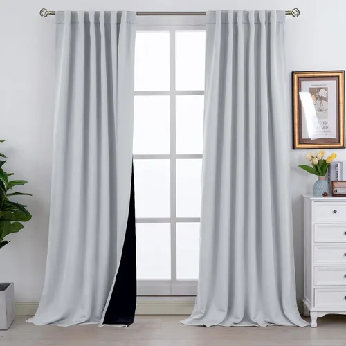 Miniatura 100 de BGment Cortinas 100% opacas beige de 63 pulgadas de largo con forro aislante térmico, bolsillo para varilla y lengüeta trasera de doble capa