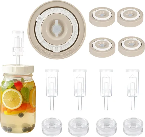 Paquete de 4 kits de fermentación para tarros anchos de masón, chucrut, kit de decapado con 4 pesos de fermentación de vidrio, 4 tapas de