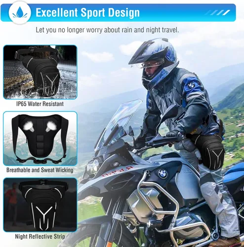 Miniatura 5 de HUANLANG Bolsa de pierna para hombres y mujeres, bolsa táctica para muslos con correa para la pierna, impermeable, riñonera para motocicleta al aire