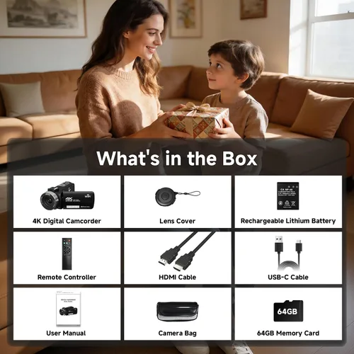 Miniatura 8 de Videocámara, videocámara 4K 56MP grabadora de video digital 18X zoom 3" pantalla táctil de rotación 270° visión nocturna IR, cámara wifi para vlogs