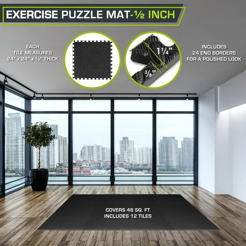 Miniatura 2 de ProsourceFit Tapete de ejercicio de rompecabezas de ½ pulgada, azulejos de espuma EVA entrelazados para gimnasio en casa, tapete