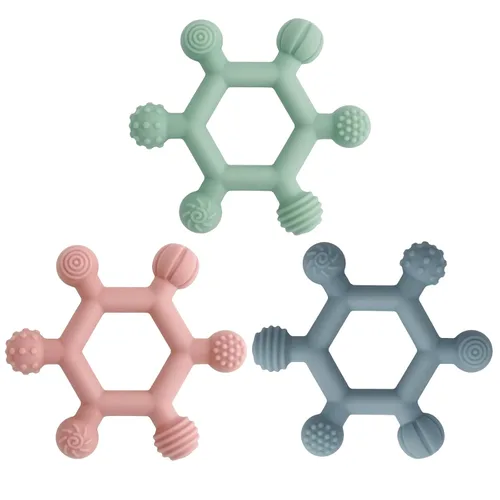 Meartchy Paquete de 3 juguetes de dentición para bebés, juguetes de silicona sin BPA, alivio de la dentición, juguete masticable para bebés de 6 a