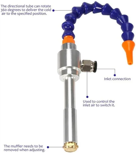 Miniatura 4 de Aire frío de vórtice de aleación de aluminio de 5.118 in con tubo flexible para fresadora de torno CNC Enfriamiento en seco