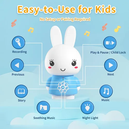 Miniatura 7 de alilo Honey Bunny - Reproductor de audio de historias musicales para niños pequeños de 1 a 5 años, regalos de Pascua para bebés y niñas, precargado