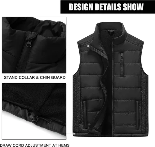 Miniatura 8 de Msmsse Chalecos de invierno para hombre, con forro polar, acolchado, casual, sin mangas