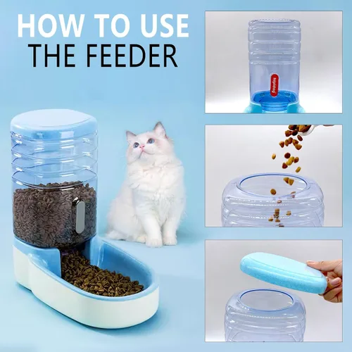 Miniatura 5 de kathson Comedero automático para gatos de 1 galón con gravedad, dispensador de comida para perros, gran capacidad, cuenco de comida para mascotas
