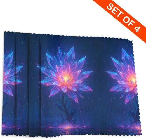 Miniatura 4 de Rectangular Placemats Set of 4, Heat Resistant Crystal Giant Flower Printed Kitchen Dining Table Mats