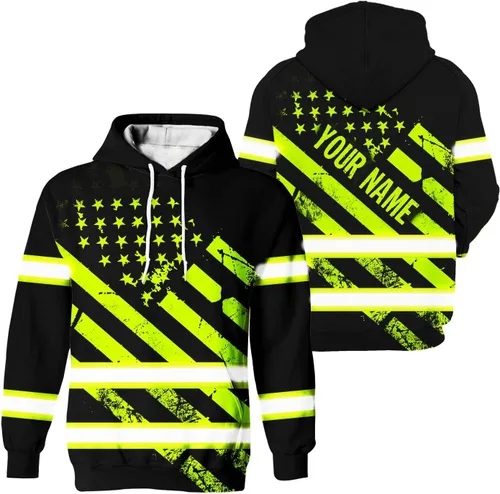 Miniatura 41 de Sudadera con Capucha de Alta Visibilidad con Bandera de EE.UU. de Color Personalizado para Hombres y Mujeres con Cintas Reflectantes, Ropa