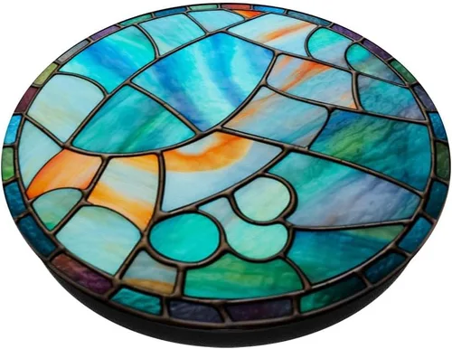 Miniatura 2 de Vitral redondo azul verde naranja patrón PopSockets intercambiable PopGrip